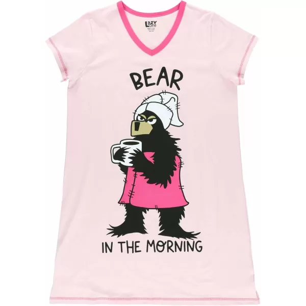 Lazy One Womens Nightgown Funny VNeck Sleep Shirt for Women Bear ampamp Moose Pajama ShirtsBear in the Morning Nightshirt