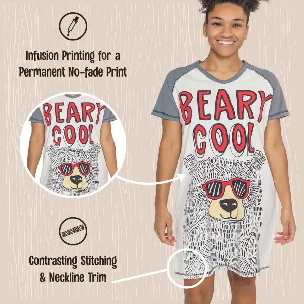 Lazy One Womens Nightgown Funny VNeck Sleep Shirt for Women Bear ampamp Moose Pajama ShirtsBeary Cool Nightshirt