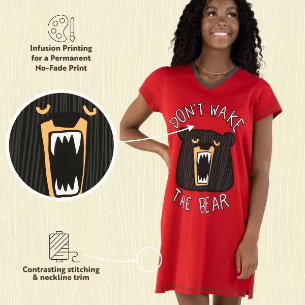 Lazy One Womens Nightgown Funny VNeck Sleep Shirt for Women Bear ampamp Moose Pajama ShirtsDont Wake the Bear Nightshirt