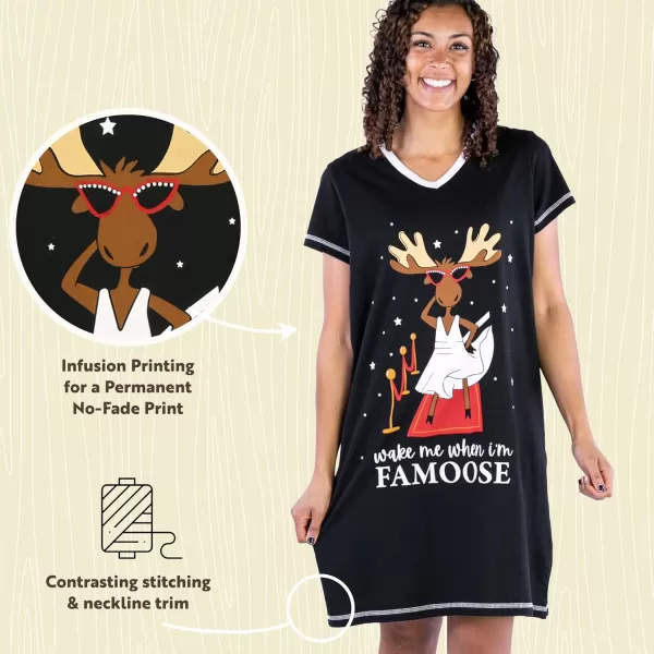 Lazy One Womens Nightgown Funny VNeck Sleep Shirt for Women Bear ampamp Moose Pajama ShirtsFamoose Nightshirt