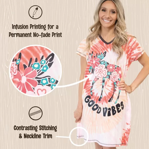 Lazy One Womens Nightgown Funny VNeck Sleep Shirt for Women Bear ampamp Moose Pajama ShirtsGood Vibes Nightshirt