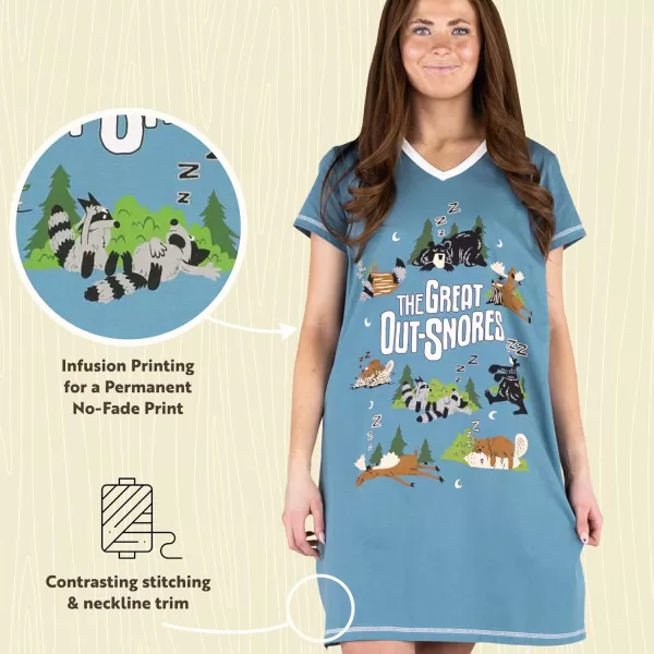 Lazy One Womens Nightgown Funny VNeck Sleep Shirt for Women Bear ampamp Moose Pajama ShirtsGreat Outsnores Nightshirt