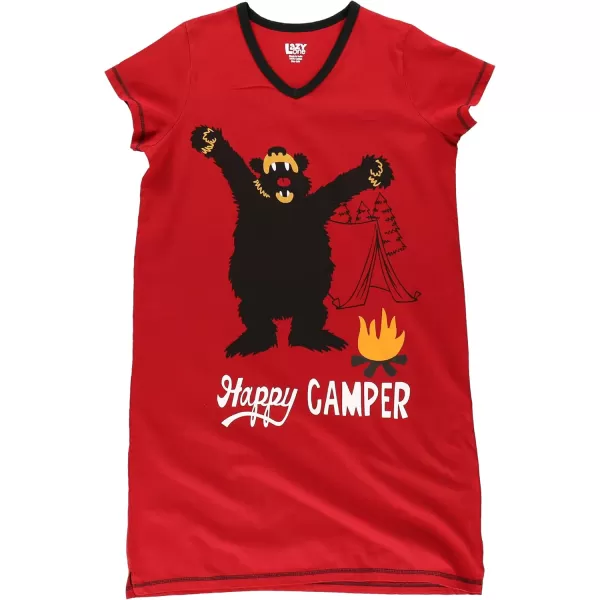 Lazy One Womens Nightgown Funny VNeck Sleep Shirt for Women Bear ampamp Moose Pajama ShirtsHappy Camper Nightshirt