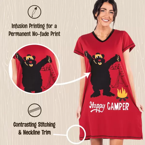 Lazy One Womens Nightgown Funny VNeck Sleep Shirt for Women Bear ampamp Moose Pajama ShirtsHappy Camper Nightshirt