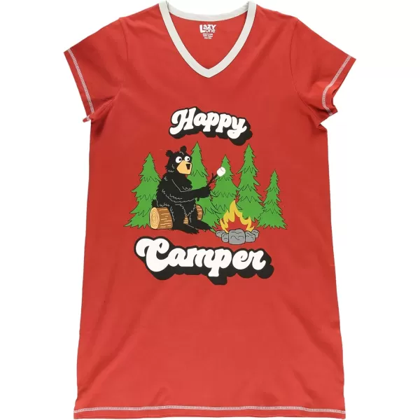 Lazy One Womens Nightgown Funny VNeck Sleep Shirt for Women Bear ampamp Moose Pajama ShirtsHappy Camper Red Nightshirt