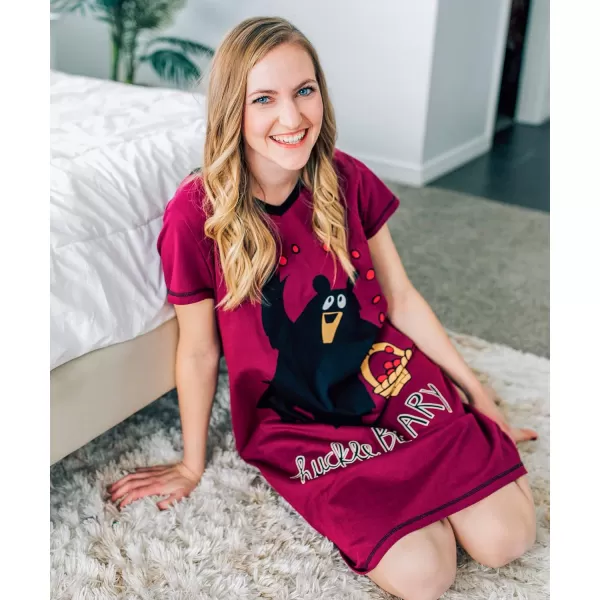 Lazy One Womens Nightgown Funny VNeck Sleep Shirt for Women Bear ampamp Moose Pajama ShirtsHuckleberry Nightshirt