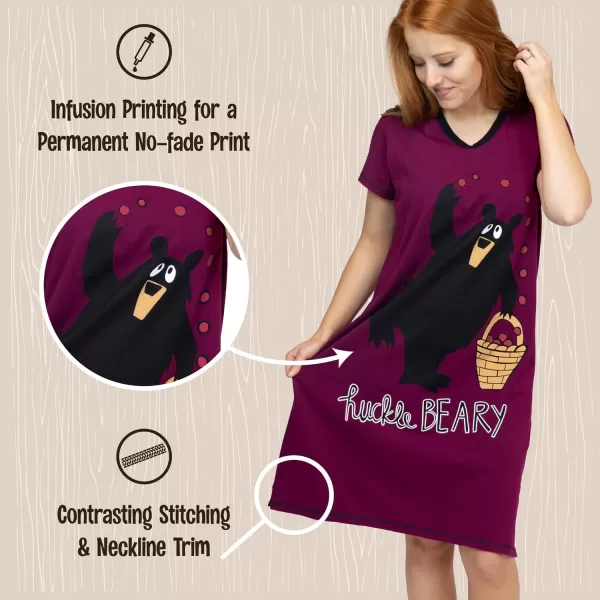 Lazy One Womens Nightgown Funny VNeck Sleep Shirt for Women Bear ampamp Moose Pajama ShirtsHuckleberry Nightshirt
