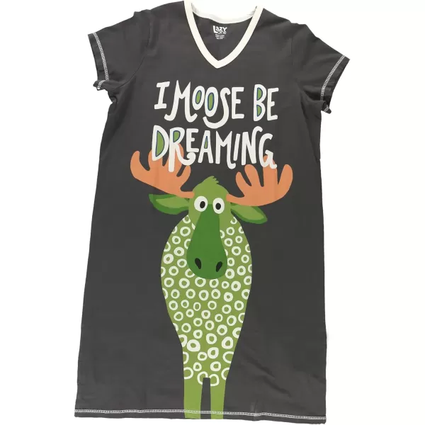Lazy One Womens Nightgown Funny VNeck Sleep Shirt for Women Bear ampamp Moose Pajama ShirtsI Moose Be Dreaming Nightshirt
