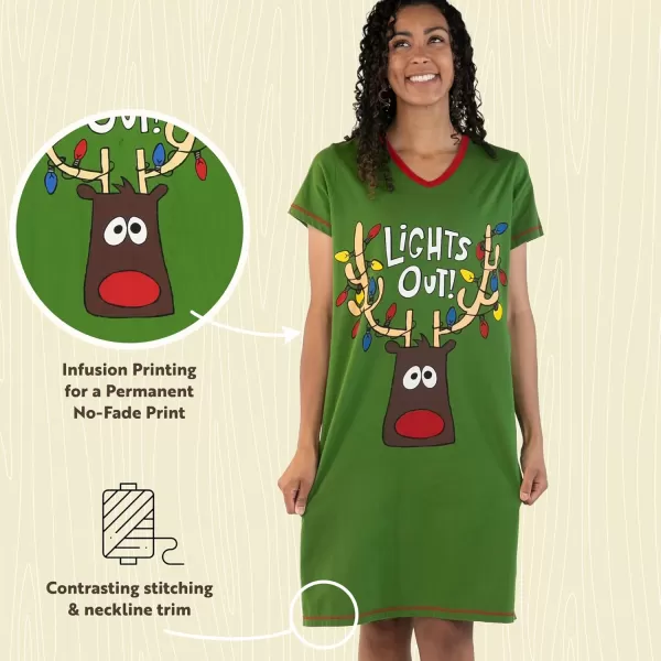 Lazy One Womens Nightgown Funny VNeck Sleep Shirt for Women Bear ampamp Moose Pajama ShirtsLights Out Nightshirt