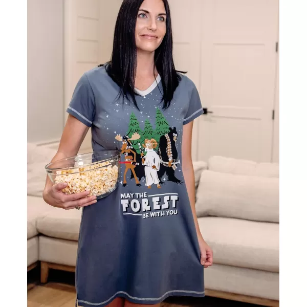Lazy One Womens Nightgown Funny VNeck Sleep Shirt for Women Bear ampamp Moose Pajama ShirtsMay the Forest Be With You Nightshirt