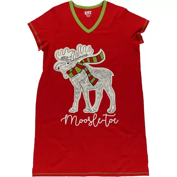 Lazy One Womens Nightgown Funny VNeck Sleep Shirt for Women Bear ampamp Moose Pajama ShirtsMoosletoe Nightshirt