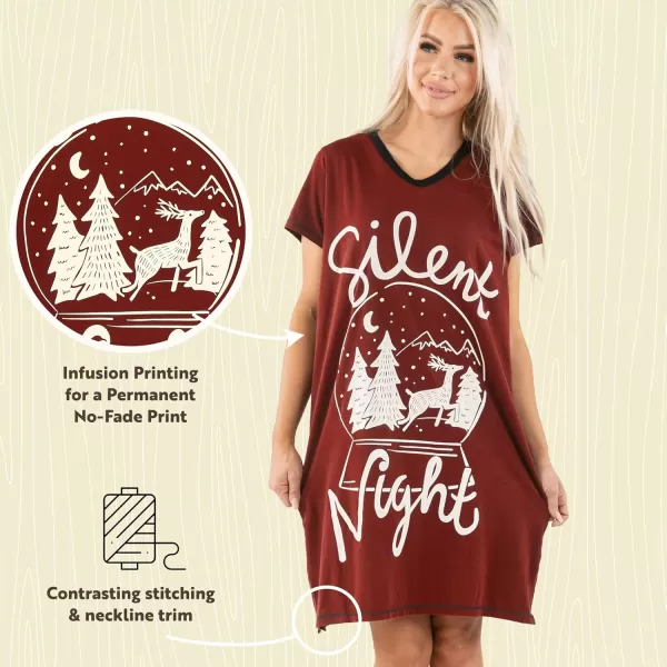 Lazy One Womens Nightgown Funny VNeck Sleep Shirt for Women Bear ampamp Moose Pajama ShirtsSilent Night Nightshirt