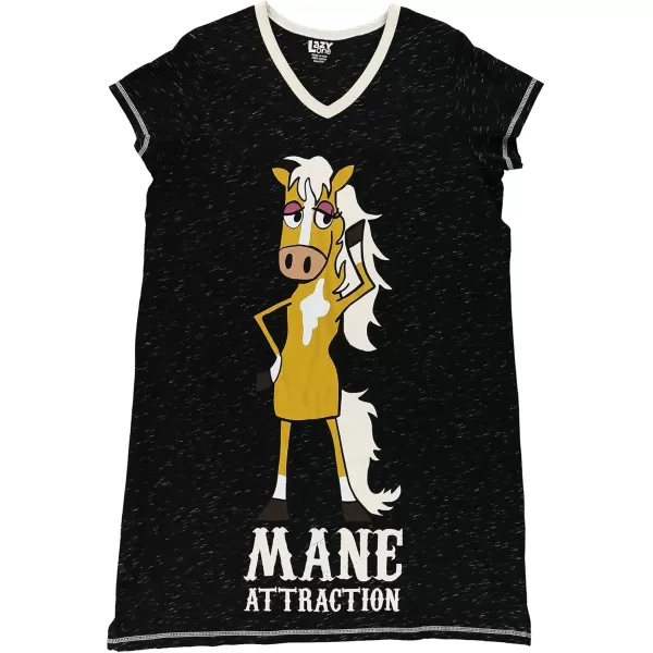 Lazy One Womens Nightgown Funny VNeck Sleep Shirt for Women Horse PJ Tee Mane Attraction SM