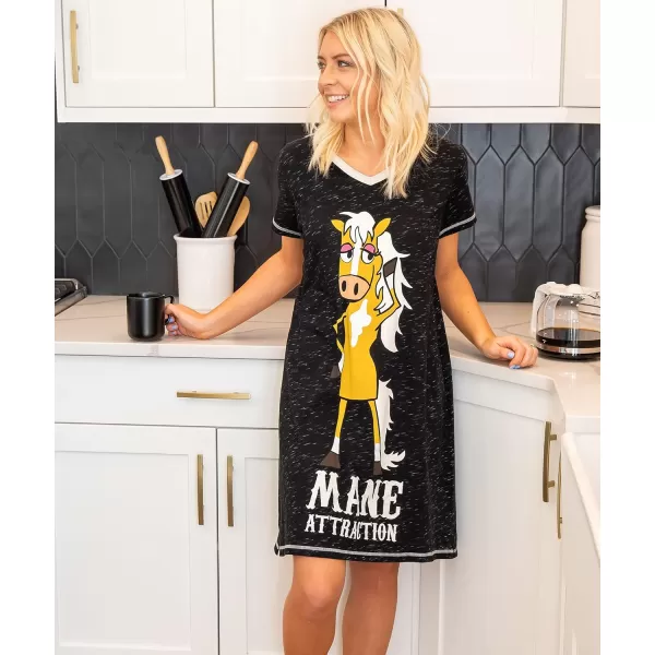 Lazy One Womens Nightgown Funny VNeck Sleep Shirt for Women Horse PJ Tee Mane Attraction SM