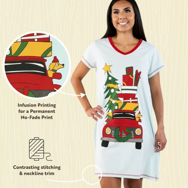 Lazy One Womens Nightgown Funny VNeck Sleep Shirt for Women Novelty Pajama ShirtChristmas Cars Nightshirt