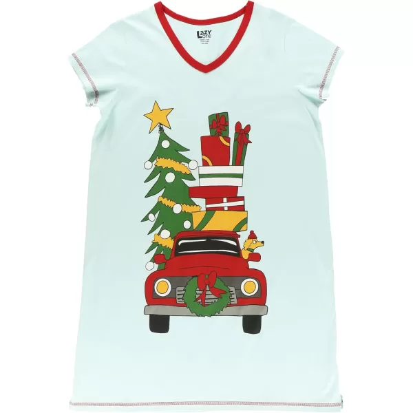 Lazy One Womens Nightgown Funny VNeck Sleep Shirt for Women Novelty Pajama ShirtChristmas Cars Nightshirt