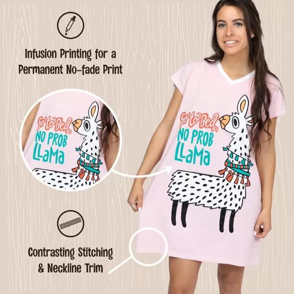 Lazy One Womens Nightgown Funny VNeck Sleep Shirt for Women Novelty Pajama ShirtGo to Bed  No Probllama Night Shirt