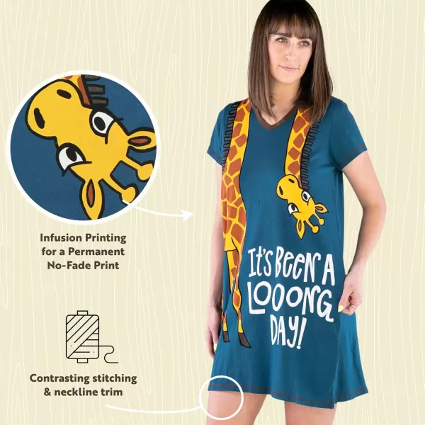 Lazy One Womens Nightgown Funny VNeck Sleep Shirt for Women Novelty Pajama ShirtLooong Day Giraffe Nightshirt