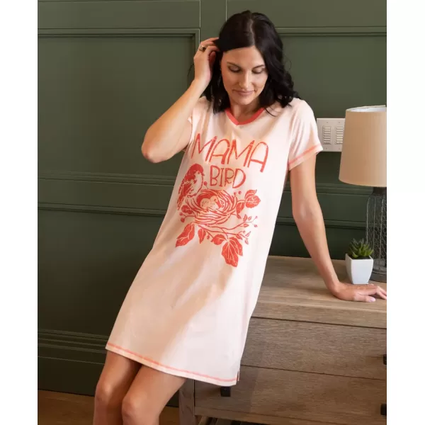 Lazy One Womens Nightgown Funny VNeck Sleep Shirt for Women Novelty Pajama ShirtMama Bird Nightshirt