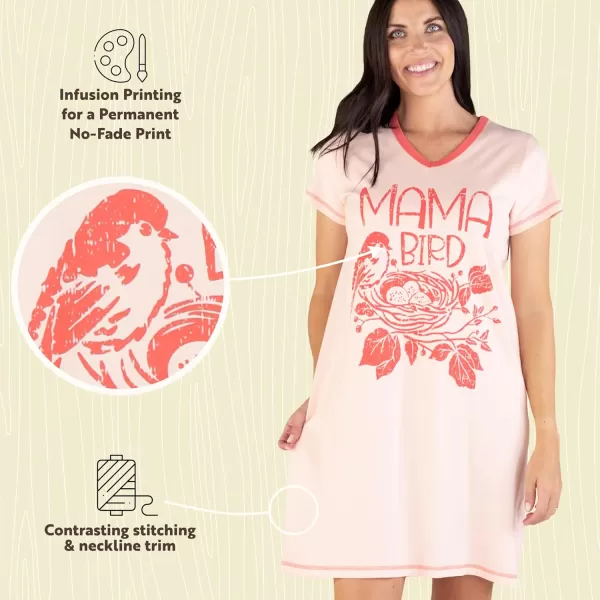 Lazy One Womens Nightgown Funny VNeck Sleep Shirt for Women Novelty Pajama ShirtMama Bird Nightshirt