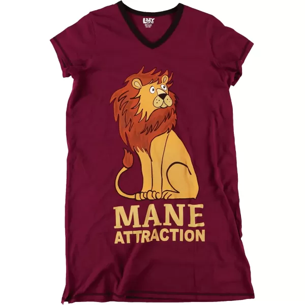 Lazy One Womens Nightgown Funny VNeck Sleep Shirt for Women Novelty Pajama ShirtMane Attaction Nightshirt