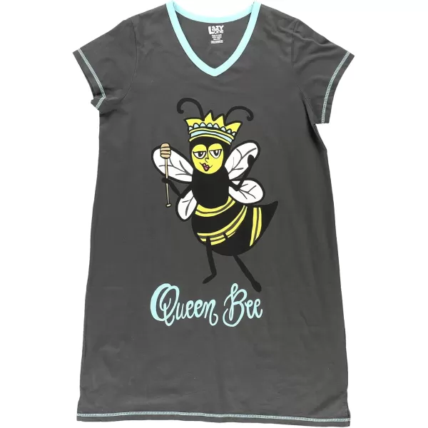 Lazy One Womens Nightgown Funny VNeck Sleep Shirt for Women Novelty Pajama ShirtQueen Bee Nightshirt