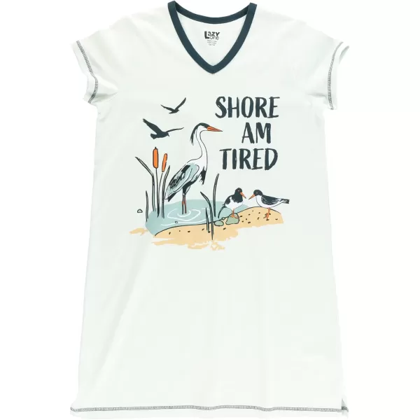 Lazy One Womens Nightgown Funny VNeck Sleep Shirt for Women Novelty Pajama ShirtShore Am Tired Nightshirt