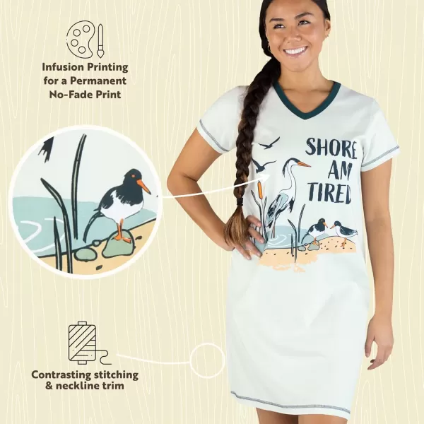 Lazy One Womens Nightgown Funny VNeck Sleep Shirt for Women Novelty Pajama ShirtShore Am Tired Nightshirt