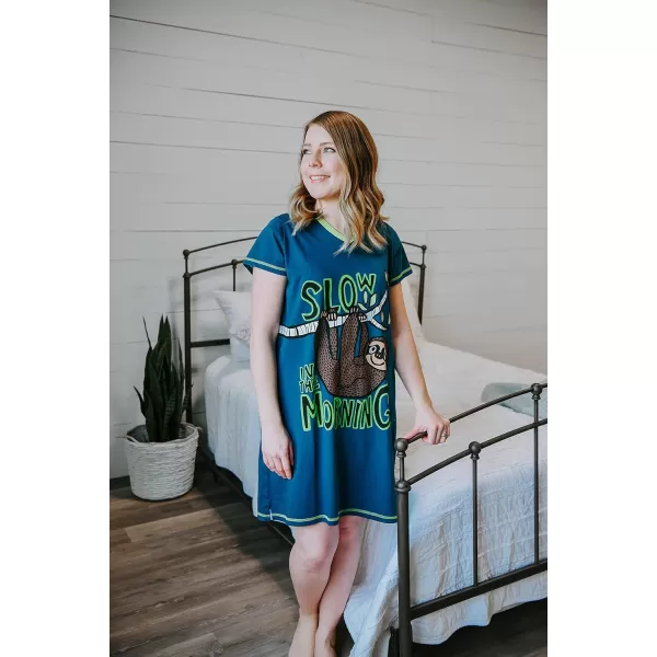 Lazy One Womens Nightgown Funny VNeck Sleep Shirt for Women Novelty Pajama ShirtSloth Nightshirt