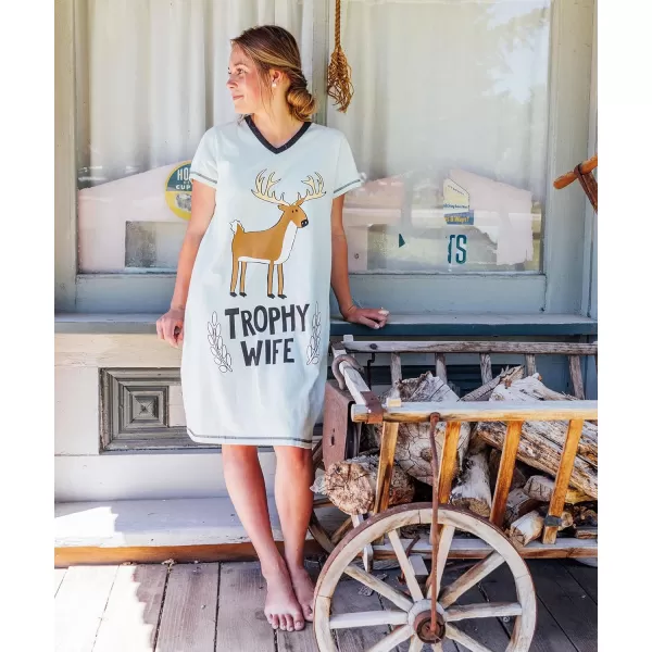 Lazy One Womens Nightgown Funny VNeck Sleep Shirt for Women Novelty Pajama ShirtTrophy Wife Nightshirt