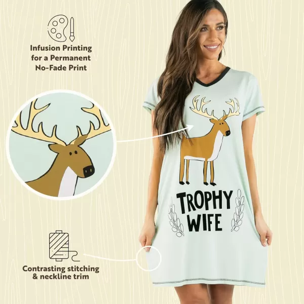 Lazy One Womens Nightgown Funny VNeck Sleep Shirt for Women Novelty Pajama ShirtTrophy Wife Nightshirt