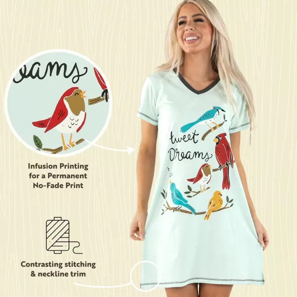 Lazy One Womens Nightgown Funny VNeck Sleep Shirt for Women Novelty Pajama ShirtTweet Dreams Nightshirt