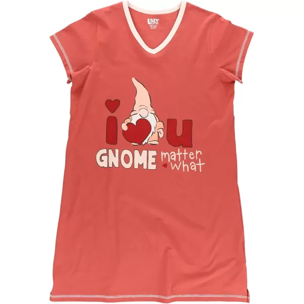 Lazy One Womens Nightgown Funny VNeck Sleep Shirt for Women Novelty Pajama ShirtValentines Day Gnome Nightshirt