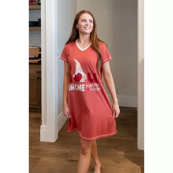 Lazy One Womens Nightgown Funny VNeck Sleep Shirt for Women Novelty Pajama ShirtValentines Day Gnome Nightshirt