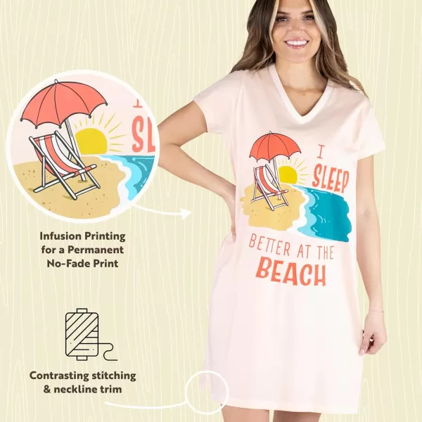 Lazy One Womens Nightgown Funny VNeck Sleep Shirt for Women Novelty Pajama ShirtsBetter at the Beach Nightshirts
