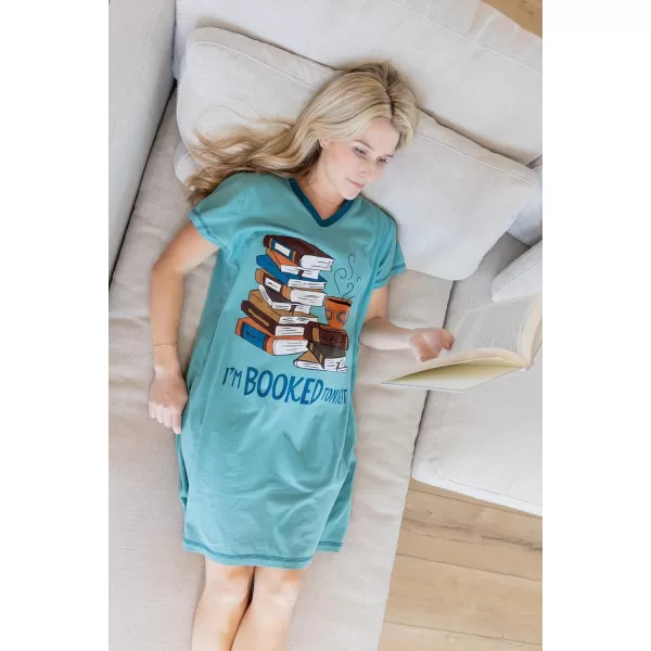 Lazy One Womens Nightgown Funny VNeck Sleep Shirt for Women Novelty Pajama ShirtsBooked Tonight Nightshirt