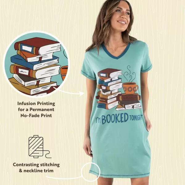 Lazy One Womens Nightgown Funny VNeck Sleep Shirt for Women Novelty Pajama ShirtsBooked Tonight Nightshirt