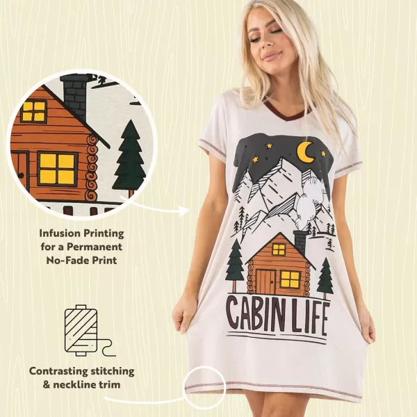 Lazy One Womens Nightgown Funny VNeck Sleep Shirt for Women Novelty Pajama ShirtsCabin Life Nightshirt