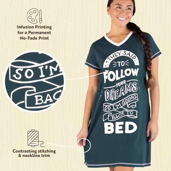 Lazy One Womens Nightgown Funny VNeck Sleep Shirt for Women Novelty Pajama ShirtsFollow to Bed Nightshirt
