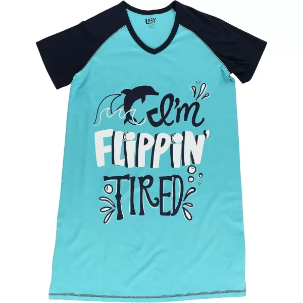 Lazy One Womens Nightgown Funny VNeck Sleep Shirt for Women Novelty Pajama ShirtsIm Flipping Tired Dolphin Nightshirt