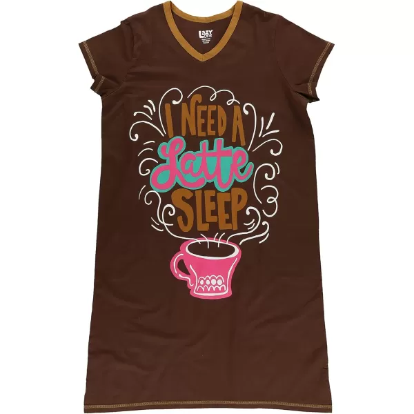 Lazy One Womens Nightgown Funny VNeck Sleep Shirt for Women Novelty Pajama ShirtsLatte Sleep  Coffee Nightshirt