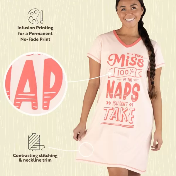 Lazy One Womens Nightgown Funny VNeck Sleep Shirt for Women Novelty Pajama ShirtsMiss Nap Nightshirts