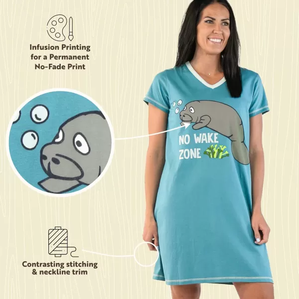 Lazy One Womens Nightgown Funny VNeck Sleep Shirt for Women Novelty Pajama ShirtsNo Wake Zone Nightshirt