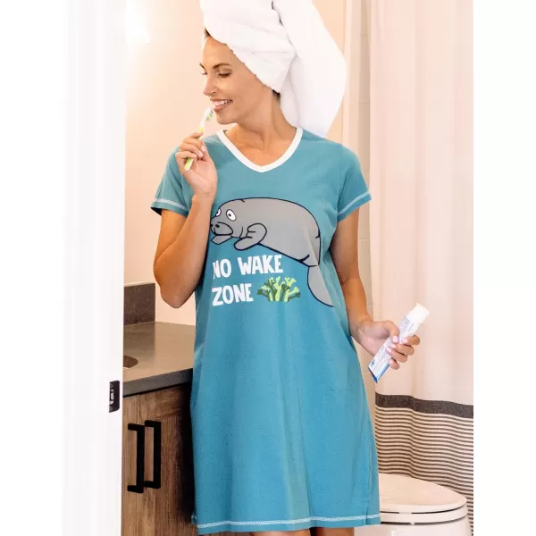 Lazy One Womens Nightgown Funny VNeck Sleep Shirt for Women Novelty Pajama ShirtsNo Wake Zone Nightshirt