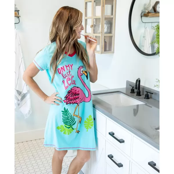Lazy One Womens Nightgown Funny VNeck Sleep Shirt for Women Novelty Pajama ShirtsOn My Last Leg Flamingo Nightshirt