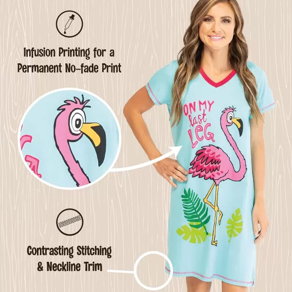 Lazy One Womens Nightgown Funny VNeck Sleep Shirt for Women Novelty Pajama ShirtsOn My Last Leg Flamingo Nightshirt