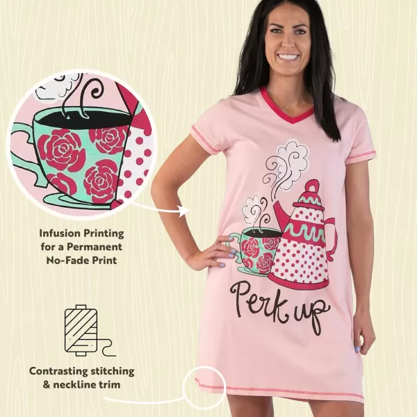 Lazy One Womens Nightgown Funny VNeck Sleep Shirt for Women Novelty Pajama ShirtsPerk Up Nightshirt