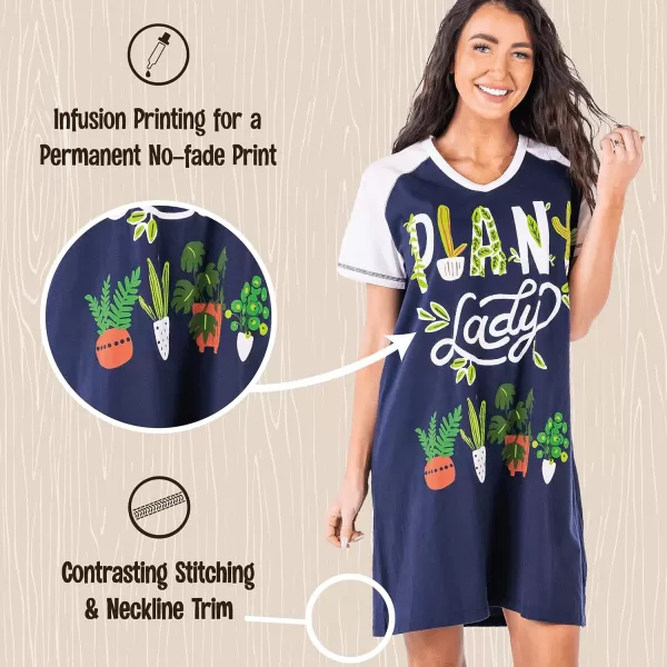 Lazy One Womens Nightgown Funny VNeck Sleep Shirt for Women Novelty Pajama ShirtsPlant Lady Nightshirt