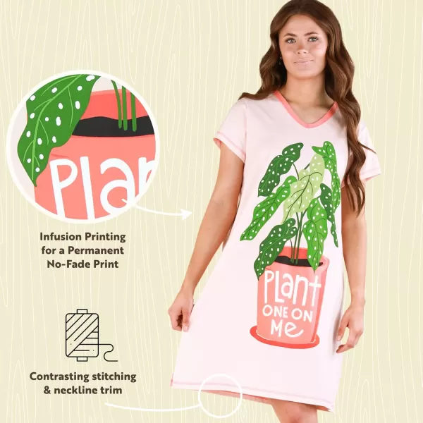 Lazy One Womens Nightgown Funny VNeck Sleep Shirt for Women Novelty Pajama ShirtsPlant One on Me Nightshirt