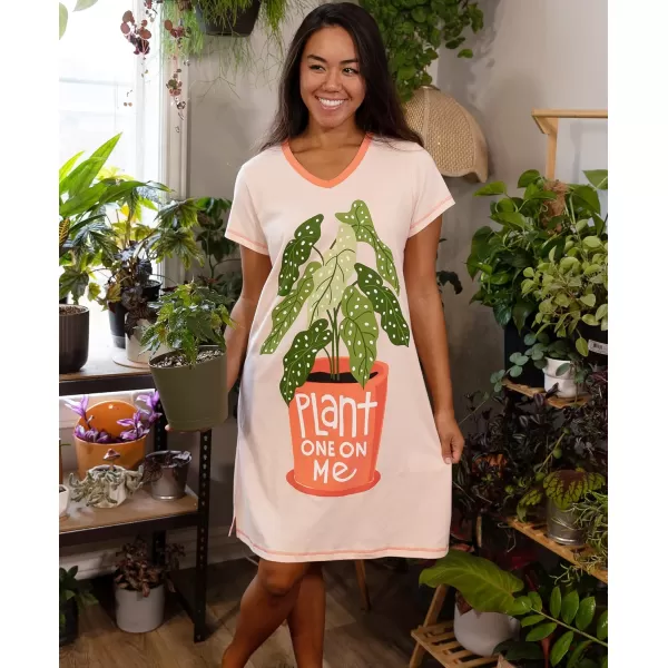 Lazy One Womens Nightgown Funny VNeck Sleep Shirt for Women Novelty Pajama ShirtsPlant One on Me Nightshirt